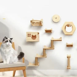 Pet Cat Climbing Frame Wall Type Solid Wood Wall Hanging Platform