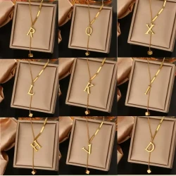 Fashion Simple Titanium Steel Tassel 26 Letters Square Pendant Necklac