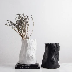 Nordic Simple Black And White Ceramic Creative Stump Vase Fashion Home Villa Model Room Soft Decoration Handicraft Flower