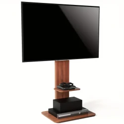 Industrial TV Floor Stand with Adjustable Mount & Wood Shelves