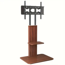 Industrial TV Floor Stand with Adjustable Mount & Wood Shelves