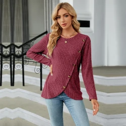 Women's Long-sleeved Round Neck Tulip Hem Bottoming Shirt T-shirt