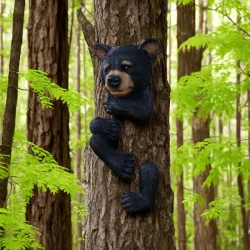 Resin Black Bear Tree Hugger Sculpture – Garden Decoration