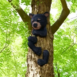 Resin Black Bear Tree Hugger Sculpture – Garden Decoration