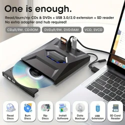 6-in-1 Portable USB 3.0 External DVD Recorder Drive Reader Player Optical Drive For Laptop Computer Desktop Accessories