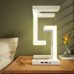 Foldable LED Table Lamp with Suspended Anti-Gravity Wireless Charging, Adjustable Arm and Modern Bedroom/Livingroom Lighting Decoration