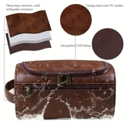 Men's Custom Engraved PU Leather Toiletry Bag