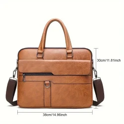 Premium Faux Leather Mens Retro Briefcase - Stylish & Durable Tote Bag for Business Professionals with Spacious Compartments