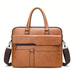 Premium Faux Leather Mens Retro Briefcase - Stylish & Durable Tote Bag for Business Professionals with Spacious Compartments