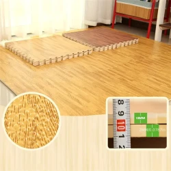 12PCS Printed Wood Grain Floor Tiles Gym Yoga Mats EVA Foam Interlocking Mat With Border Edge For Home Decoration