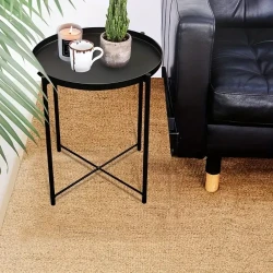 Minimalist Metal Round Tray Side Table, Carbon Steel Frame, Removable Top, Easy To Clean