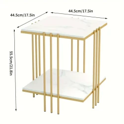 2-tier Modern Square Side Table White Gold Metal Frame Sintered Stone Table Top Living Room Accent Offices Coffee Table For Display