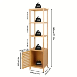 4 Tiers Multifunctional Floor Tall Slim Storage Cabinet Bathroom Storage Cabinet With Shelves Bamboo Towel Cabinet For Living Room Organizer