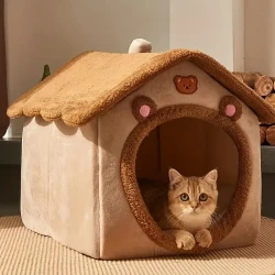 1pc Cozy Cat Cottage - Soft, Warm, Removable, Washable, Comfortable Polyester Pet Bed House for Cats and Small Dogs - Perfect Winter Nest for Your Furry Friend