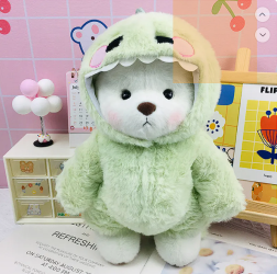 White Bear with Green Dinosaur Outfit - Soft and Playful Plush by Get A Hug