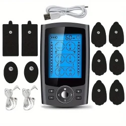 Portable TENS Muscle Stimulator with 36 Modes - USB Rechargeable, Dual Channel EMS Relax & Slimming Device for Pain Relief, Includes 10 Electrode Pads & Storage Bag