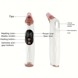 Heated Beauty Device, Electric Facial Cleaning Beauty Device, with 5 Suction Heads, LCD Screen and Base