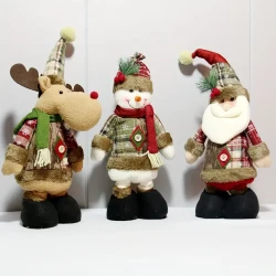 Set of 3 Extendable Christmas Figurines - Vintage Style Standing Santa, Snowman, Reindeer - Fabric and Felt, No Assembly Required, Festive Holiday Decor for Home Display - Seasonal Decoration for Christmas, New Year Without Electricity - 19.69inch Tall