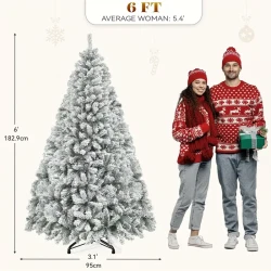 6ft Snow Flocked Artificial Full Christmas Pine Tree - 880 Branch Tips, Foldable Base, Realistic Snow Effect, Easy Assembly, Durable, Space-Saving, Perfect for Home, Party, Office Decoration - Ideal for Indoor and Outdoor Use