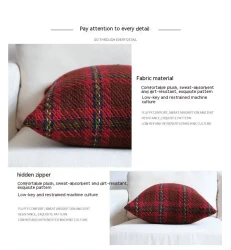 Affordable Luxury Style Plaid Wool Pillow Sofa Cushion