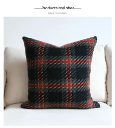 Affordable Luxury Style Plaid Wool Pillow Sofa Cushion