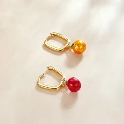 Sterling Silver Single Stud Earrings Oil Drop Orange