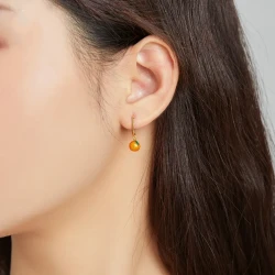 Sterling Silver Single Stud Earrings Oil Drop Orange