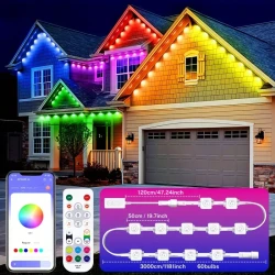 Permanent Outdoor Lights, Smart RGBIC Outdoor Lights With 75 Scene Modes, 100ft With 60 LED Eaves Lights, IP68 Waterproof For Halloween Christmas Decorations