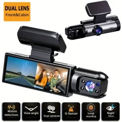 3.16-inch Dual-Lens Dash Camera - 1080P HD Night Vision