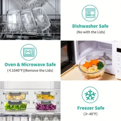 12pcs- Glass Food Storage Containers with Lids Set, Airtight Glass Meal Prep Containers (Containers & Lids), Leak Proof Lunch Containers BPA-Free