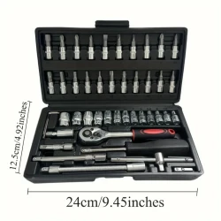 Ultimate 46pcs Socket & Ratchet Wrench Set - Includes Drill Sockets, Extension Bars & Storage Case For Home And Auto Repairs