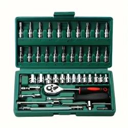 Ultimate 46pcs Socket & Ratchet Wrench Set - Includes Drill Sockets, Extension Bars & Storage Case For Home And Auto Repairs