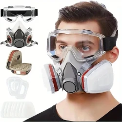 Respirator Mask Reusable Mask With Filters/Safety Glasses Paint Respirator For Chemicals Dust Resin Sanding Polishing Spraying Welding Woodworking