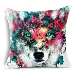 Colorful Decorative Wolf Pillow Cover