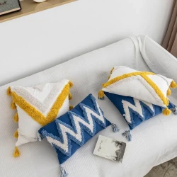 Colorful geometric tufted embroidery pillow