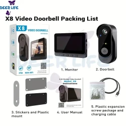 X8 Intelligent Wireless Doorbell, Visual Wi-Fi Doorbell, Waterproof Wireless Video Doorbell, Camera, Night Vision, Voice Converter, Photo And Video, Two-way Audio