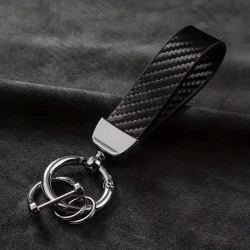 Carbon Fiber PU Leather Keychain with Mesh Hand Rope