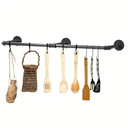 1pc, 180cm Industrial Pipe Clothes Rack Space Saving Wall Mounted Hanging Garment Rack Detachable Clothing Rack Hanging Bar, For Living Room, Kitchen, Bedroom