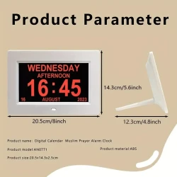 Digital Calendar Day Alarm Clock, Photo Frame Media Player, Auto Dimmable And Sun Moon Icons, 4 Alarm Options & 10 Languages