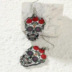 Exaggerated Spider Skull Earrings Halloween Gift