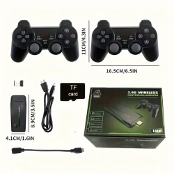 2-in-1 Retro Handheld Game Console M8, Black, USB Powered, 36V, ABS Resin, with Dual Wireless Controllers, 2.4G Wireless Receiver, USB Cable, TF Card, 9 Modes, Traditional Gaming System for Adults