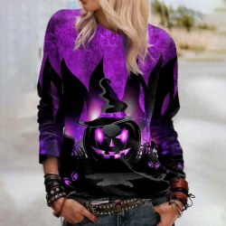 Women's Halloween Printed Crew Neck Sweatshirt