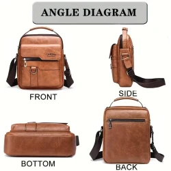 1pc Men's Handbag, Men's Shoulder Bag, Retro PU Leather Vertical Business Casual Bag