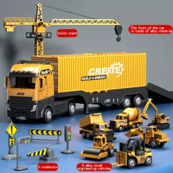 Super Large Alloy Container Engineering Vehicle Set – Toy Crane Model & Container