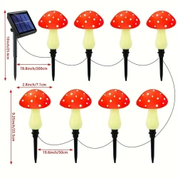 8pcs Solar Mushroom Lights – Outdoor Garden Pathway Decor, 8 Modes, IP65 Waterproof