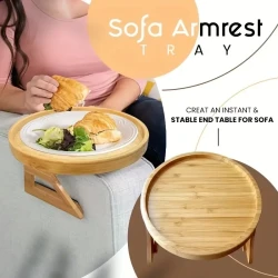 Foldable Bamboo Sofa Armrest Tray: Perfect for Instant & Stable End Table for Sofa - 24.99cm x 13.0cm - No Power Required - Hardwood