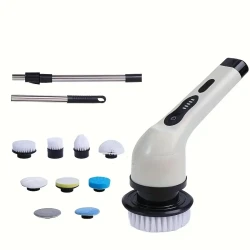 Rechargeable Cordless Spin Scrubber Electric Turbo Scrub Cleaning Brush 9 Heads