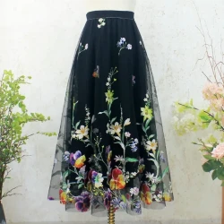 Heavy Color Flower Embroidery Skirt Woman