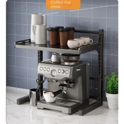 Easy-Install Expandable Kitchen Organizer - Multi-Layer Microwave & Appliance Storage Rack, Cast Iron with Metal Tubing