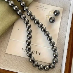 Elegant Black Pearl Jewelry Set for Women - Vintage-Inspired Necklace and Earrings, Perfect for Weddings & Special Occasions